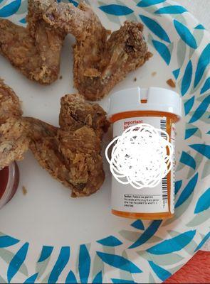 Size of chicken wing compared to a medical bottle.SMH.