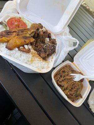 Ox tails with white rice/ black beans and shredded beef