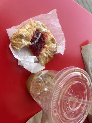 raspberry danish and a nearly finished iced latte (medium sized)