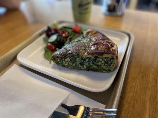 Spinach and cheese quiche with salad