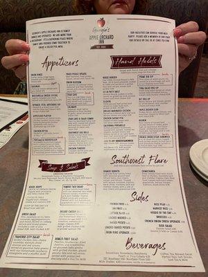 Page one menu