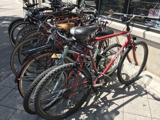 Used bikes outside for sale.