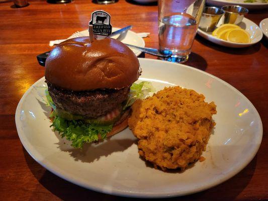 Classic burger with sweet potatoes