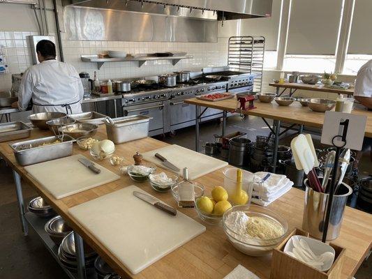 The on-site kitchen at Hands On Gourmet - ready for our team of 15 to cook!