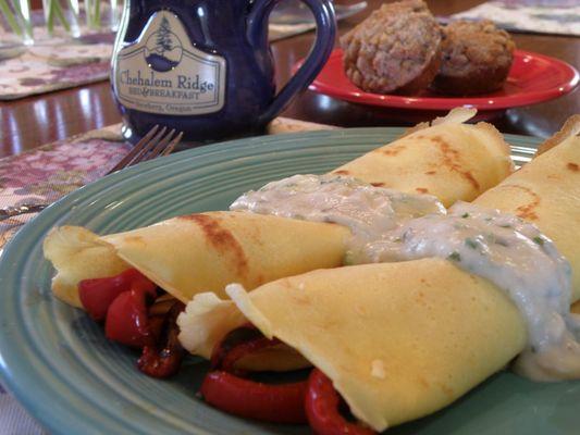 Ham & Veggie Crepes with Herbed Bechamel Sauce