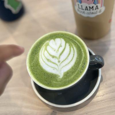 Hot matcha green tea with coconut milk