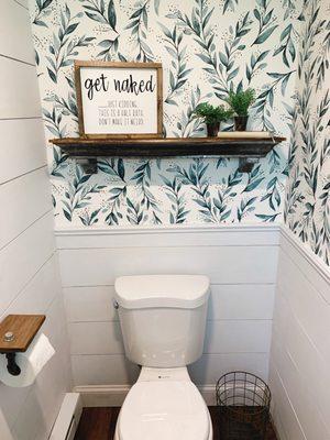 Our finished powder room.