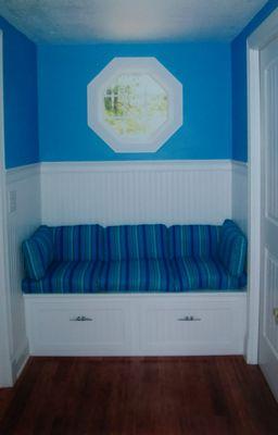 Mudroom with pull-out drawers under bench.