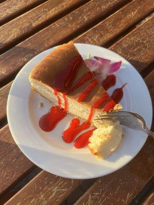 New York Cheesecake with raspberry.