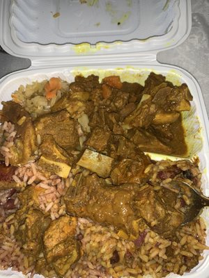 Watch bone ,..it look like meat but it's none ...I tried the right corner and the lady said but I ate it... it's curry goat bone