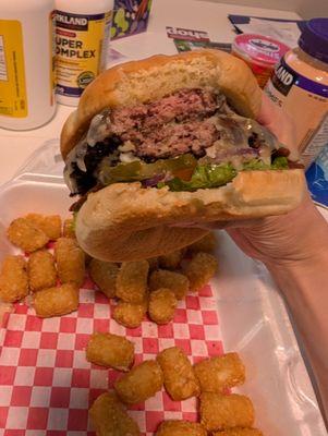 Double cheeseburger with pepper jack