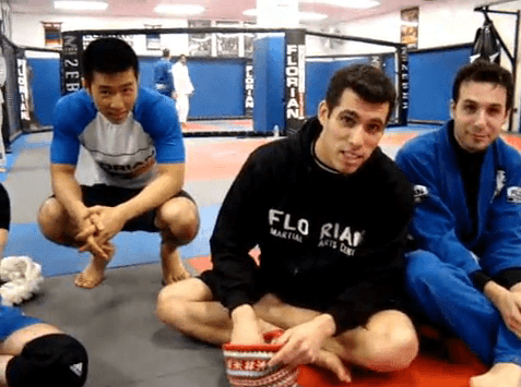 Professor Keith Florian, BJJ Black Belt with two students, Genghis and Brad