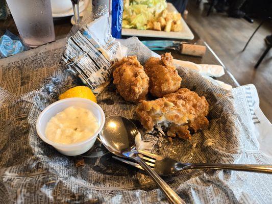 Halibut fish and chips (such chowder for fries)