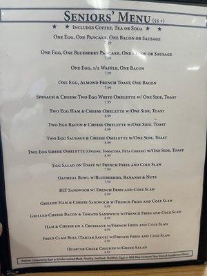 Senior menu