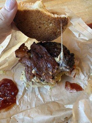 Burnt bacon cheeseburger