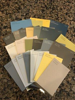 Grab all the paint chip samples! They are so helpful when you're trying to decide on colors! For me- it's my entire house!