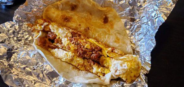 Chorizo and eggs taco