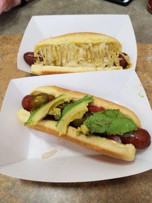 San Diego dog in the front, Chicago dog in the back