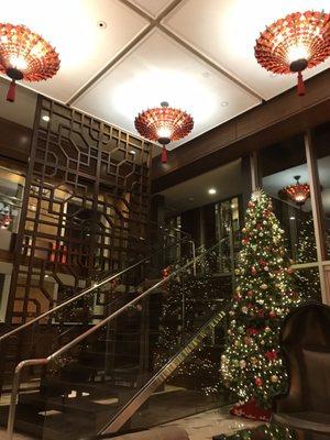 Festive holiday lobby decor