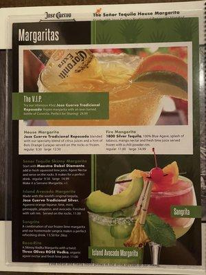 Drink menu, Senor Tequila Mexican restaurant, Westchase, Tampa