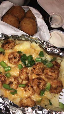 $18 grill shrimp baked potatoes and boudin ball