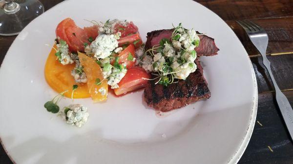 Coffee skirt iron steak ...tomatoes were amazing.