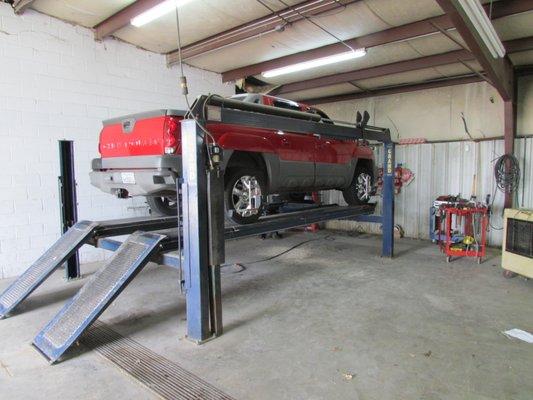 Vehicle on the alignment rack.