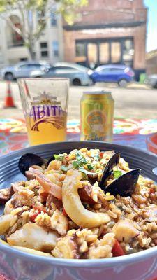 Seafood Jambalaya $26, Abita Jockamo $8 + tax & tip ~$44