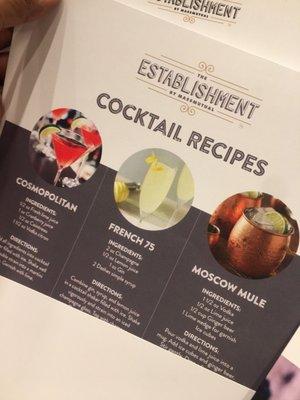 Here are the cocktails we're trying tonight.