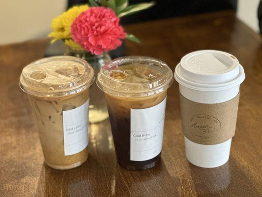 Iced Latte, Cold Brew, and Caramel Latte