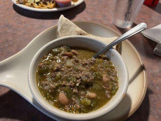 Green chili with homemade tortilla