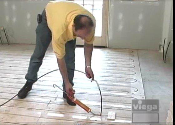 Viega Climate Panel for radiant floor heating. It is just under the surface flooring so it is a very fast responding heating system.