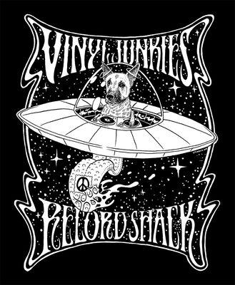 The Vinyl Junkies T-Shirt design featuring their mascot Buddy.  This design is also a painted mural in the driveway.