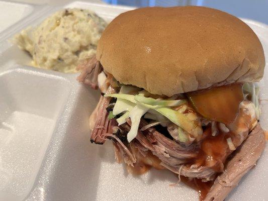 Roscoe's Big Boy Pulled Pork Sandwich (with potato salad)