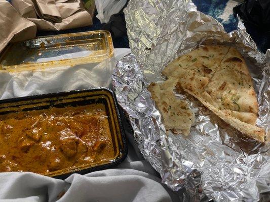 Garlic Naan and Chicken Makhani