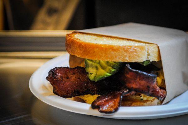 Scrambled Sando with Bacon, with Avocado