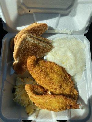 Catfish Fillets with grits and eggs