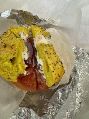 Lox sandwich on everything egg bagel