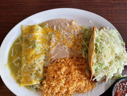 Daily lunch special- crispy taco and pork enchilada