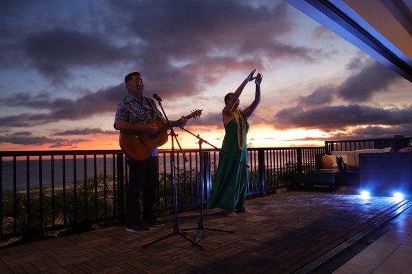 Hula dancer with sunset view