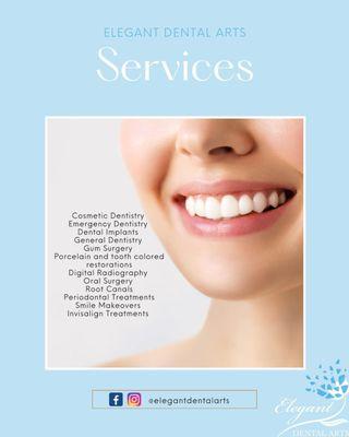 Cosmetic Dentistry
Emergency Dentistry
Dental Implants
General Dentistry
Oral Surgery
Root Canals
Invisalign Treatments