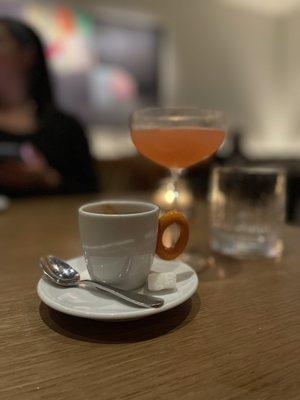 After dinner shot of espresso and custom melon cocktail