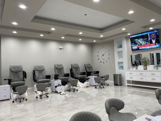 Elegant salon, comfortable spa chairs