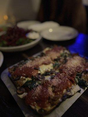 Pizza and beet salad