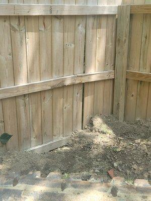 Hit and busted my new privacy fence with his excavating machine.