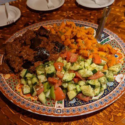 The Three-Salad Platter - Eggplants in Tomato Sauce, Cucumbers and Bell 
 Peppers in Mediterranean Seasoning, Oasis Carrots