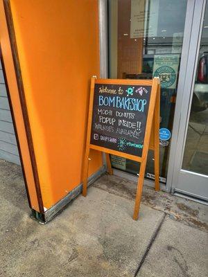 Signage in front of the market