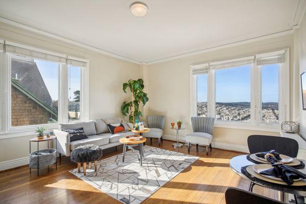 Where the city becomes your backdrop--this living room is made for urban living