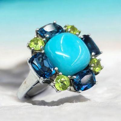 Sterling Silver Turquoise,Peridot,London Blue Topaz Ring