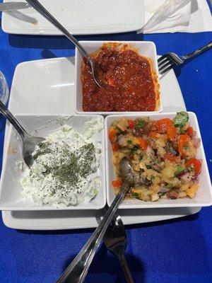 Sampler: Adjika, Jajukh, Armenian BBQ Veggie Salad